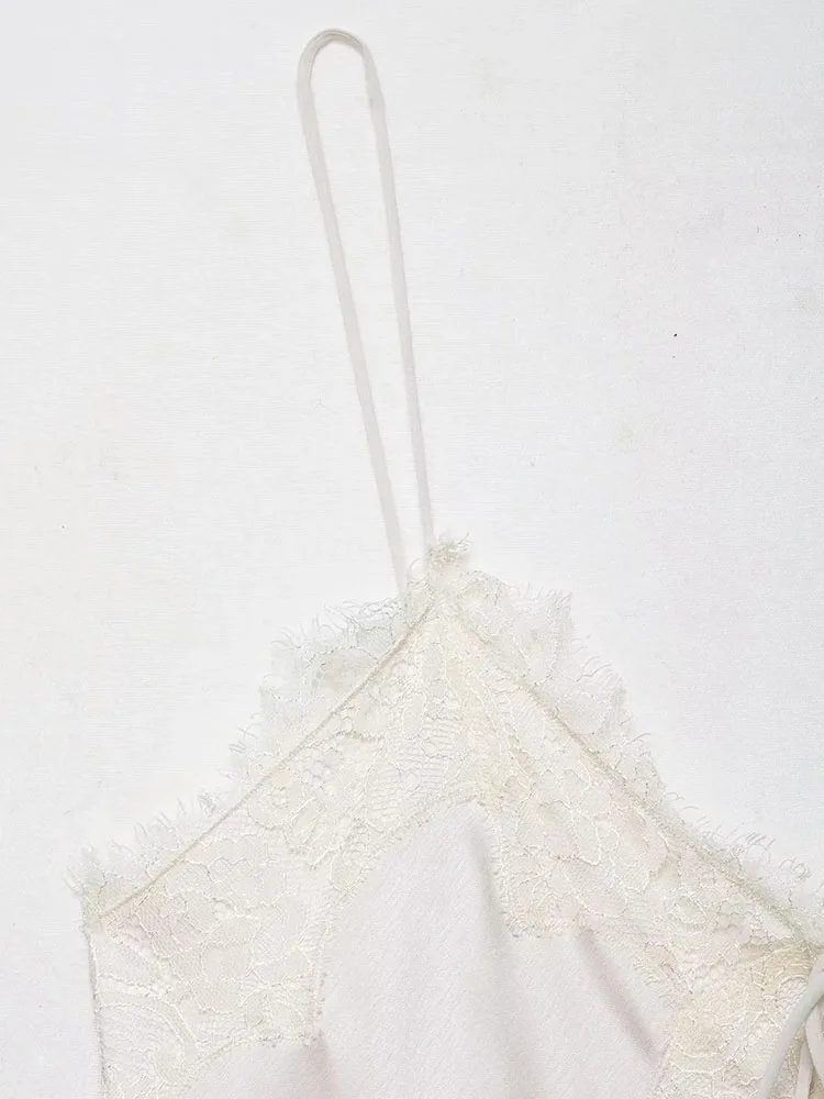 Abito da donna autunno nuovo sexy in raso bianco abito da donna con scollo a V papillon abito Cami allentato abito da sera per club party streetwear