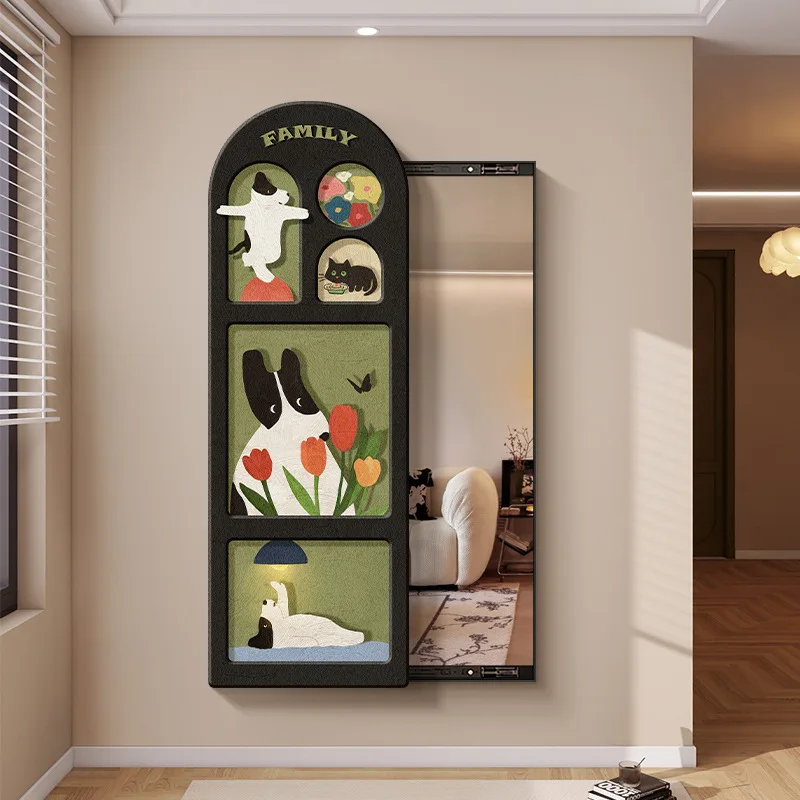 

Dopamine, vintage, push-pull, hidden, full-length mirror, decorative painting