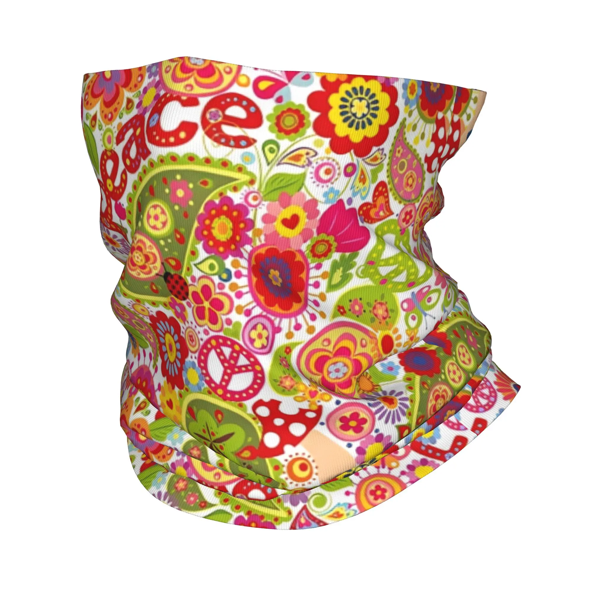 Peace Foral Love Pattern Bandana Neck Gaiter Boho Face Scarf Multifunctional Face Mask Running for Men Women Adult Washable