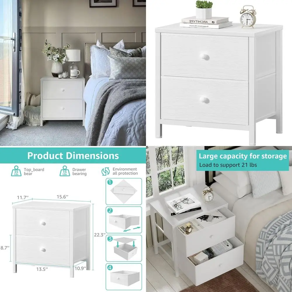 

Compact Fabric Drawers Nightstand for Bedroom, 2-Drawer Modern Bedside Table