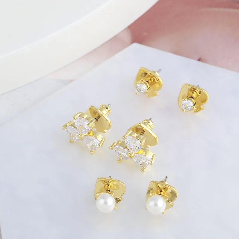 

KS European and American Simple Temperament Three-piece Earrings Shining Zircon Pearl Love Earrings