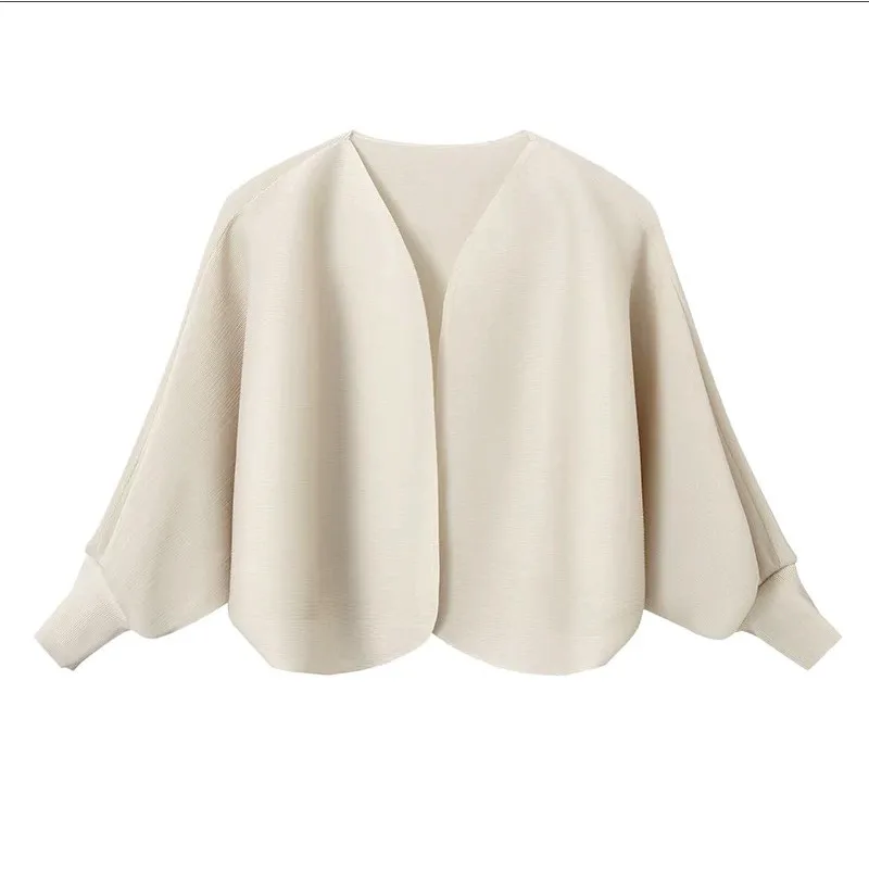 مياكي سترة مطوي ريترو سترة قصيرة 2025 جديد الخفافيش سترة بلون رقيقة فضفاضة مائة المرأة بلايز النساء الملابس #3