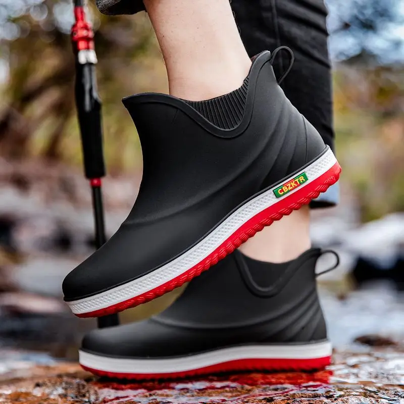 New Mens Korean Style Short Waterproof Rain Boots Anti Slip Wear Resistant Kitchen Fishing Work Safety Footwear