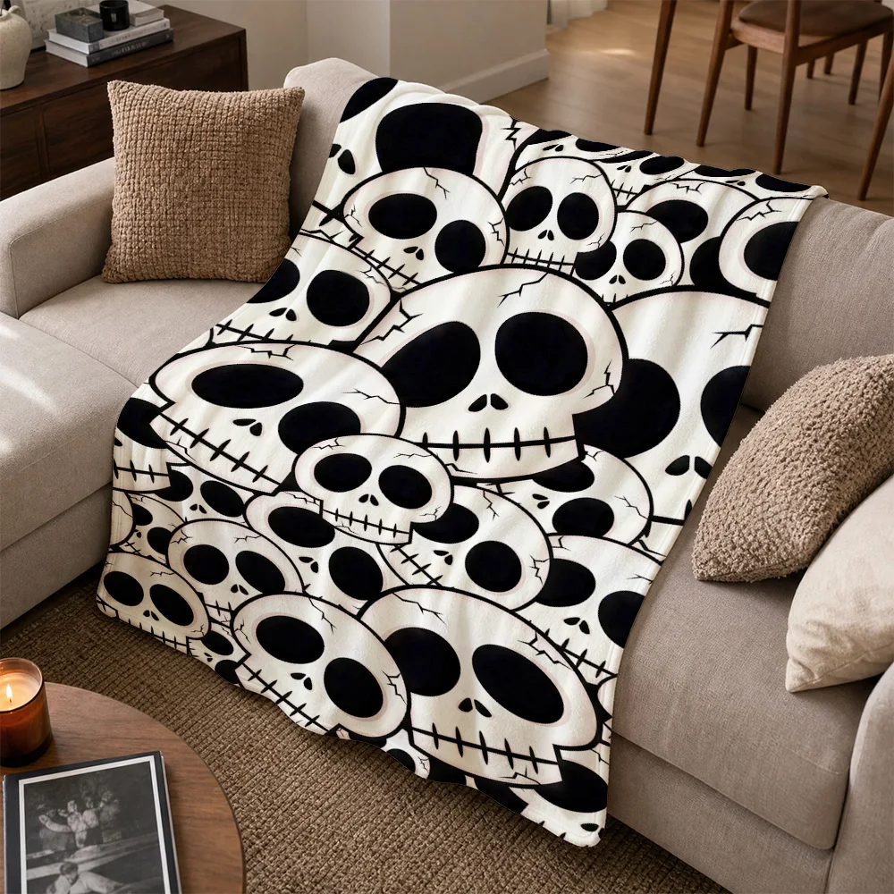 Spooky Skull Pattern Throw Blanket for Couch Decor Halloween Gothic Aesthetic Cozy Living Room Throw