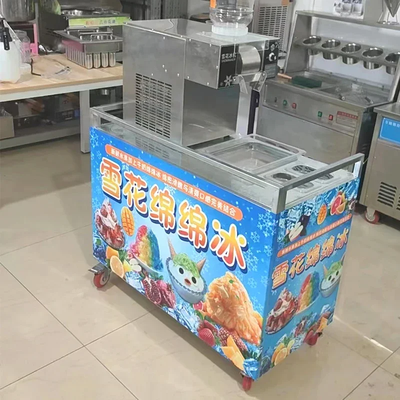 

For Korean Snowflake Ice Machine Folding Trolley Street Stall Mobile Booth Milk Mango Bingsu Shaver Smoothie Crusher