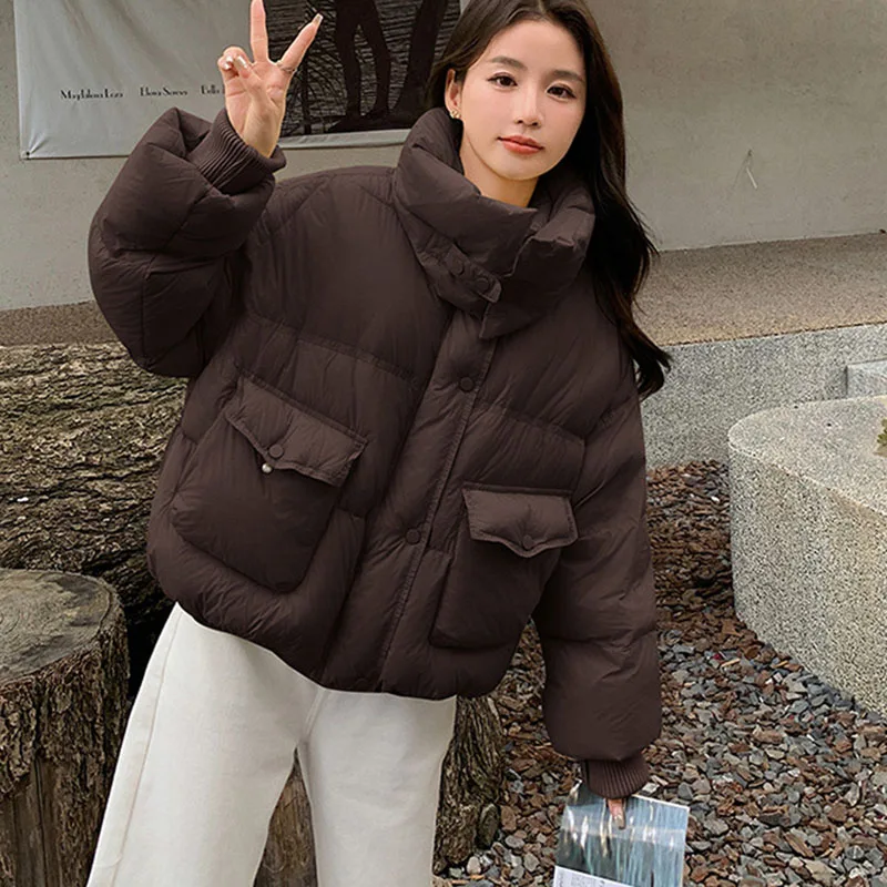 ニットスリーブ レディース ダウンジャケット 2025 冬 新作 スレッドスリーブ スタンドカラー 暖かい ホワイトダックダウン ショート丈 レディース ダウンジャケット H538