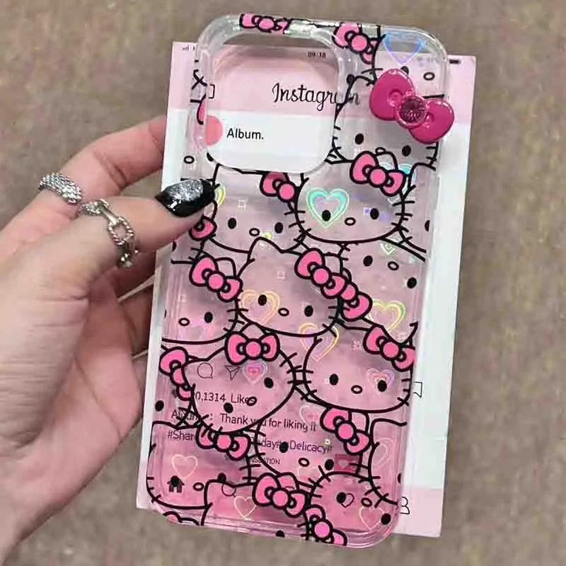 Sanrio Hello Kitty Full Screen Phone Case For iPhone 15 14 13 12 11 Pro Max XR XS MAX 7 8Plus Y2K Girl Cute Anti Fall Back Cover