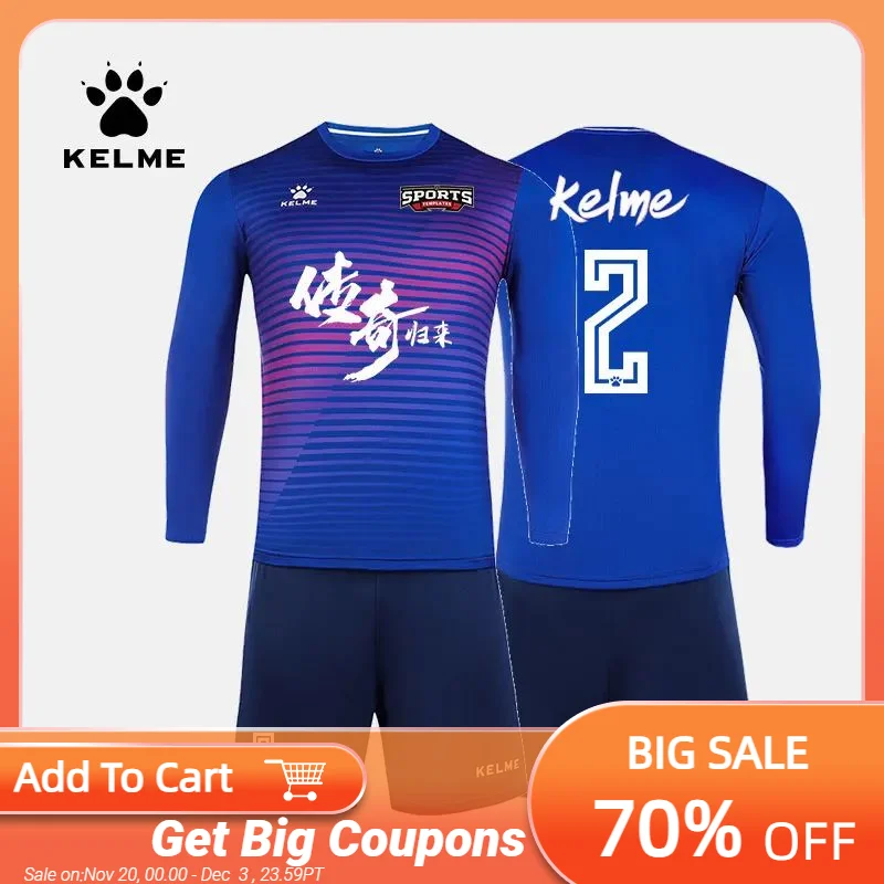 

Мужская футбольная форма KELME, трикотажные изделия для футбола на заказ, зимний спортивный костюм с длинным рукавом, спортивная одежда, Джерси, шорты, футбольный костюм 8161ZB1001