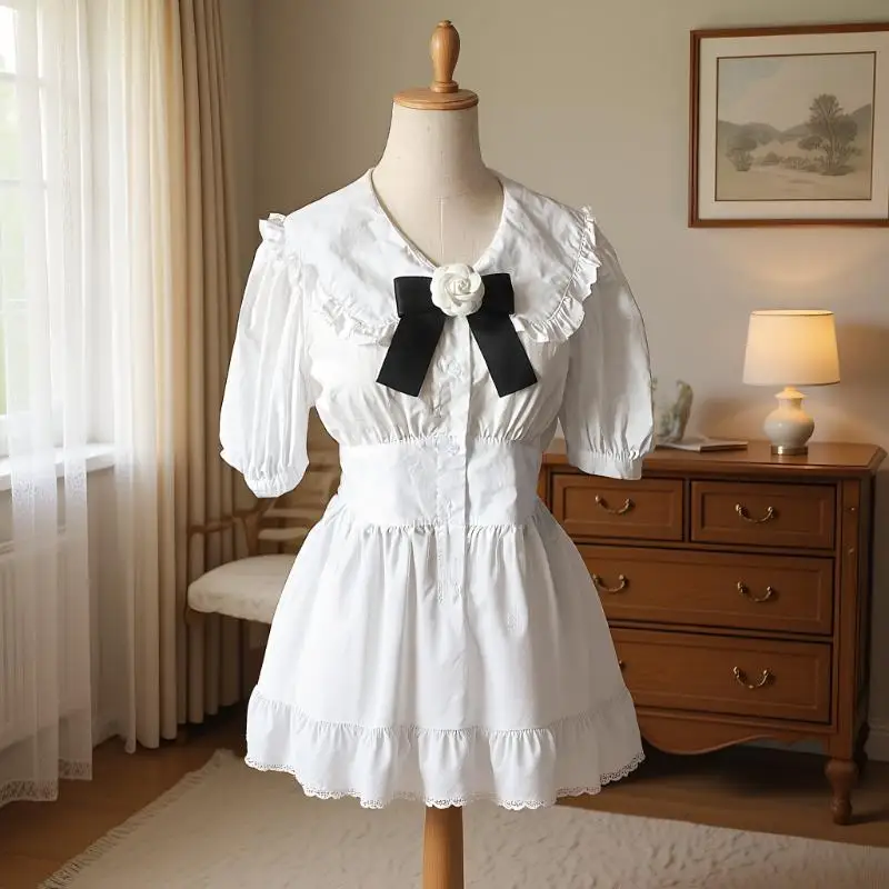 دبوس بروش ربطة عنق سوداء مصنوعة يدويًا؛ تصميم أنيق على شكل زهرة للبدلات النسائية والقمصان البيضاء