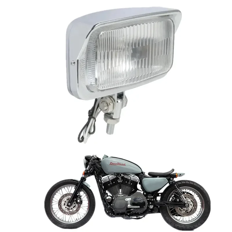 

For Harley Cafe Racer Cruiser Bobbers Motorcycle Rectangle Headlight Retro Light Lamp Motorbike