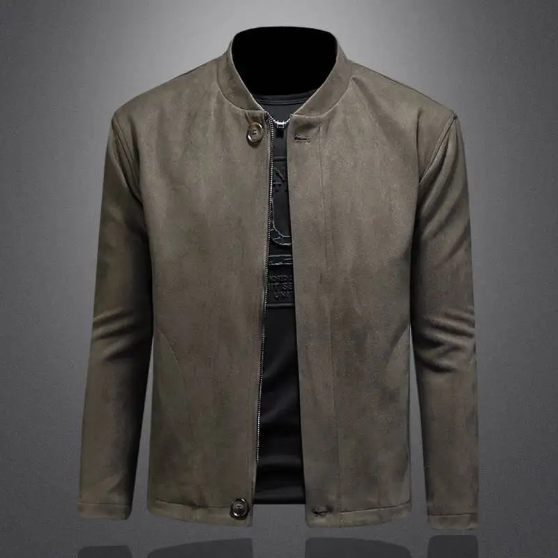 

Замшевая мужская куртка с воротником-стойкой в осеннем стиле 2021, модная брендовая деловая мужская кожаная куртка Casacas Para Hombre Deri Ceket