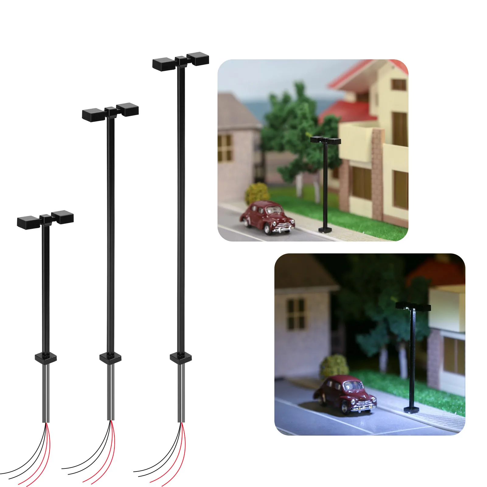 Evemodel 10pcs TT HO OO Scale Metal Lamps Two-Heads Street Light Bright White LED Black Pole LM04