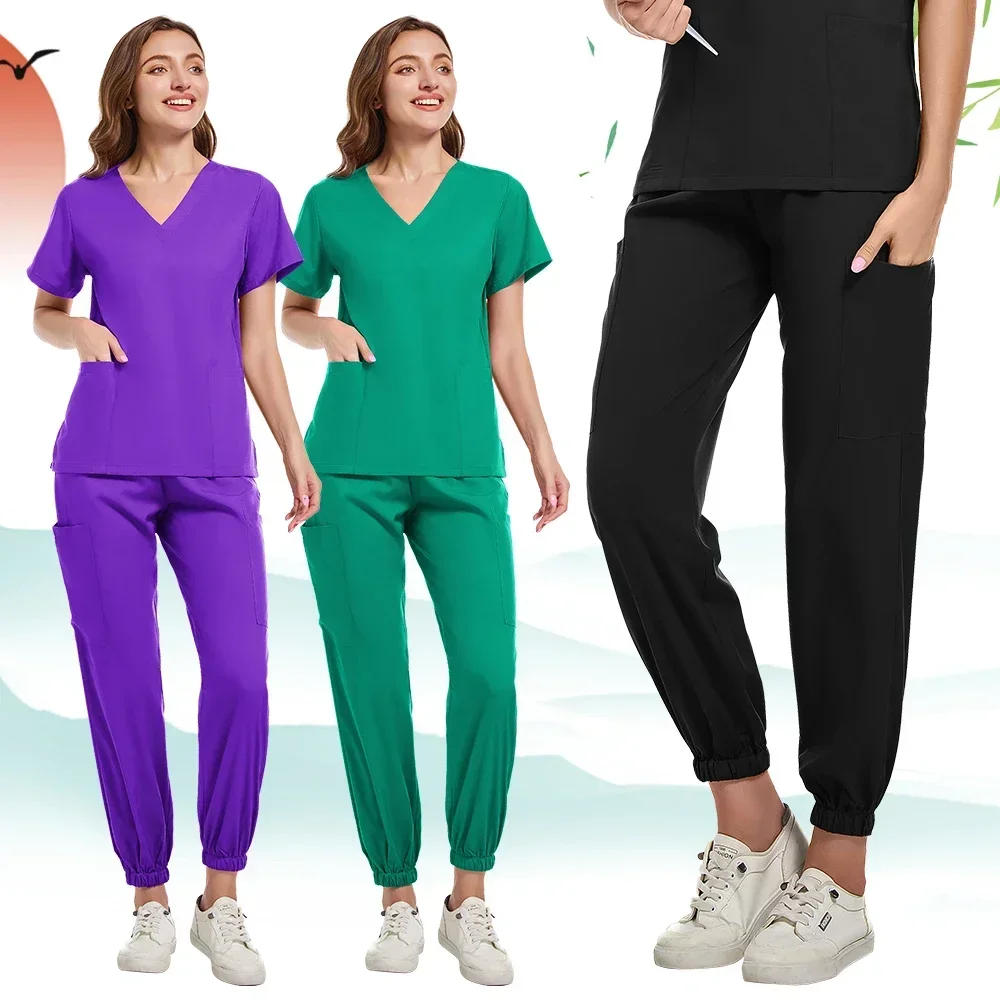 Medical Nurse Beauty Salon Workwear Clinical Scrubs Top + Pant Spa Doctor Nursing Tunic Suit Surgical Uniforms Woman Scrub Set