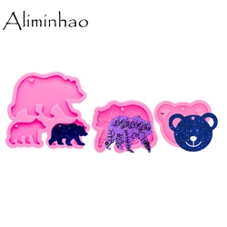 DY0274 Shiny Bear Family Mold Mother Baby Silicone Molds DIY Epoxy Keychains Mould, Chocolate Fondant Craft Molds DIY Cake