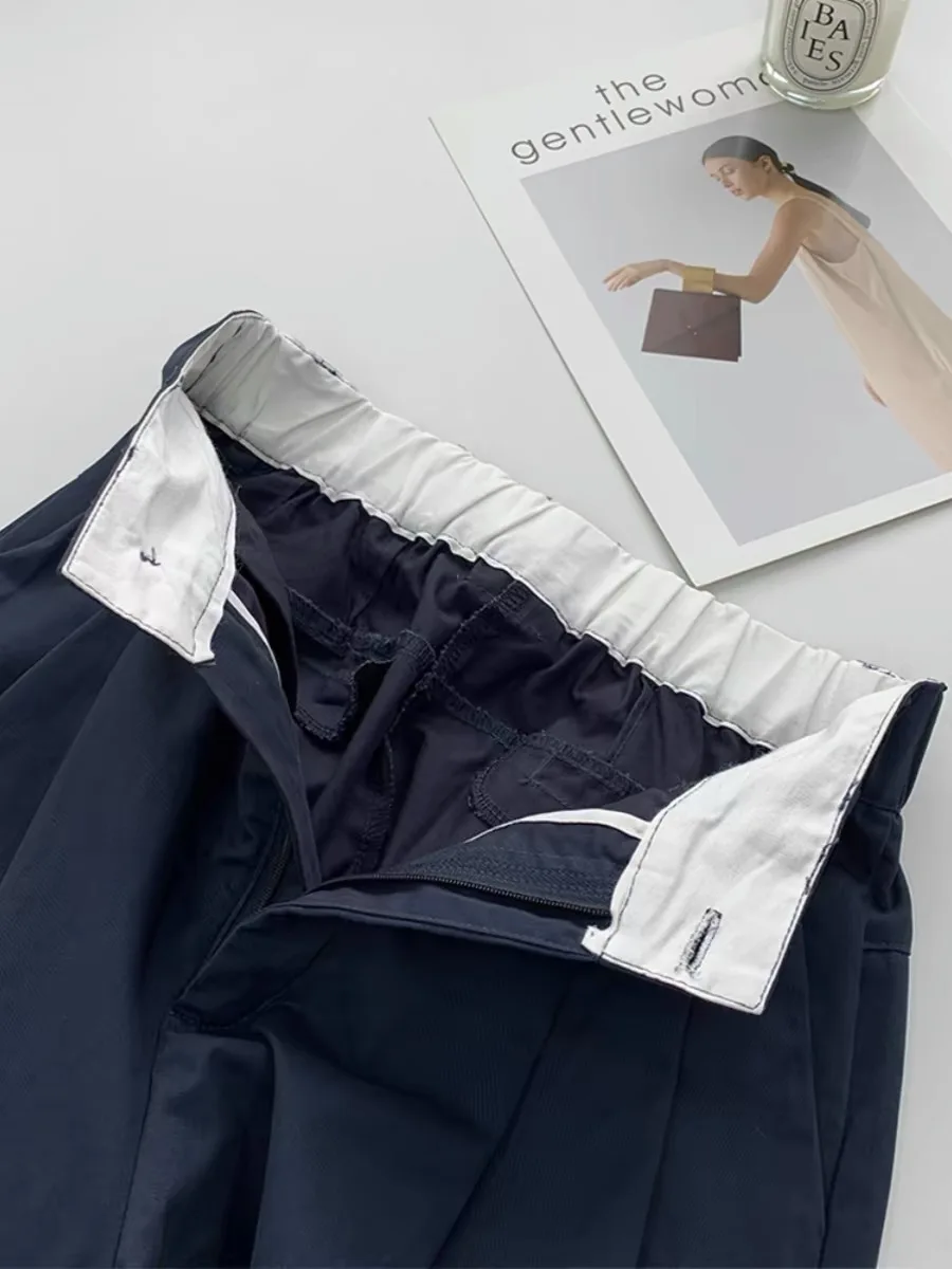 فضفاض واسعة الساق القطن عارضة السراويل النسائية الصيف الكورية Sle عالية الخصر الأزرق Waed عارضة السراويل تنوعا زائد الحجم