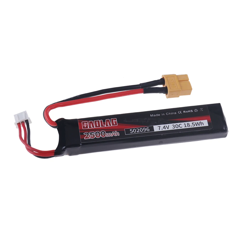 Bateria Lipo 7,4 V 2500 mAh 30C502096 Akumulator do pistoletu na wodę Wtyczka XT60 do pistoletu pneumatycznego AKKU Mini Airsoft BB Części do pistoletów elektrycznych