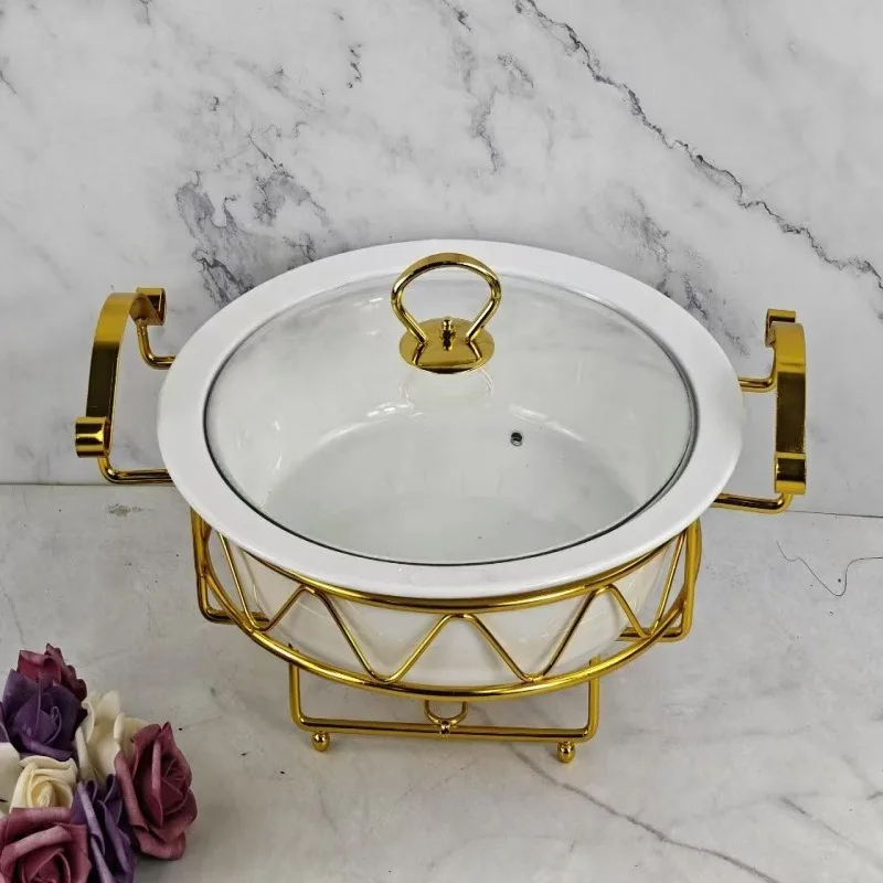 

Oval gold ceramic pot baking tray tableware light fire heating hotel dry soup pot hotel alcohol stove fire boiler