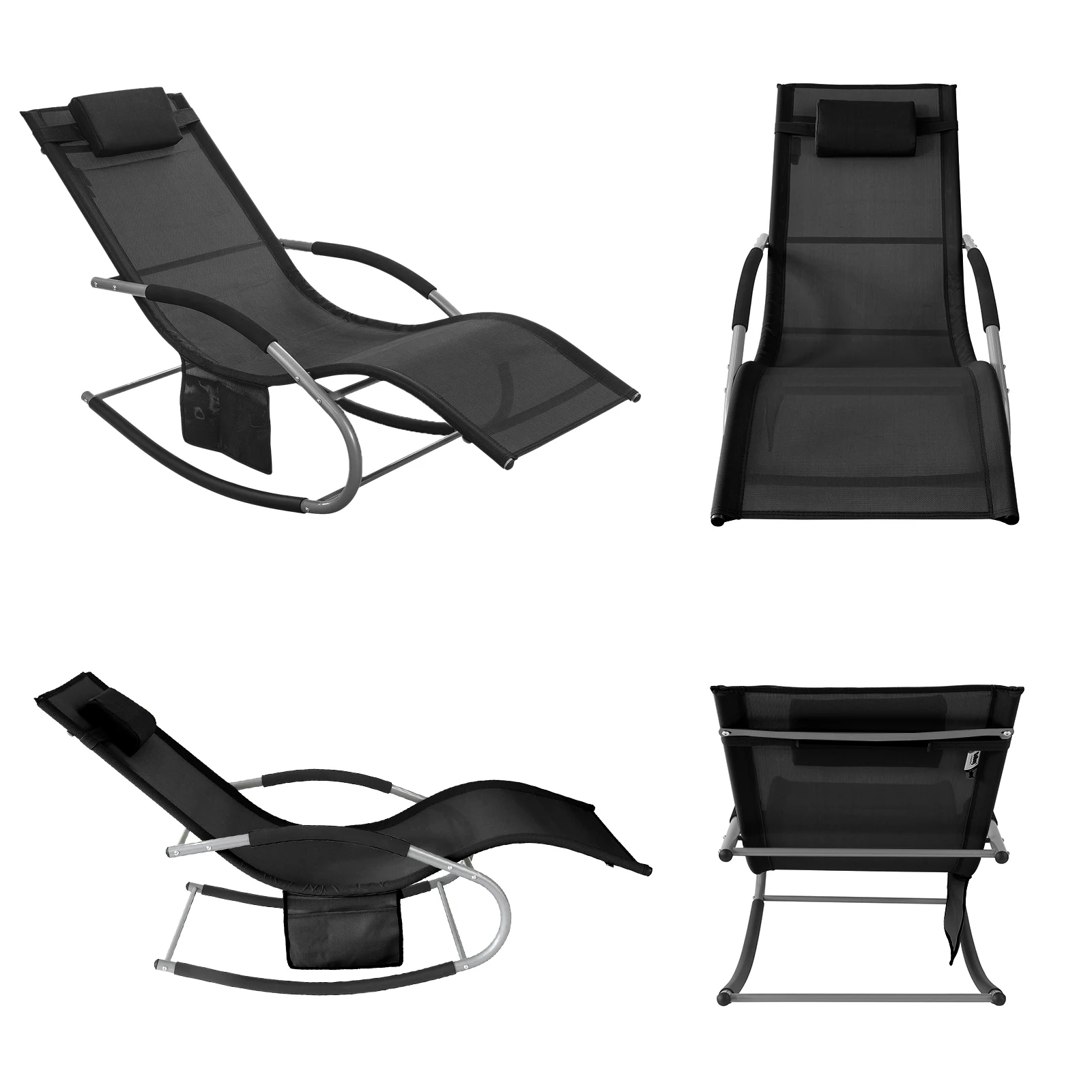 SoBuy OGS28 Sonnenliege Gartenliege wetterfest Liegestuhl Schaukelstuhl mit Kopfkissen Outdoor Terrasse Balkon Camping bis 150kg – Detail 10