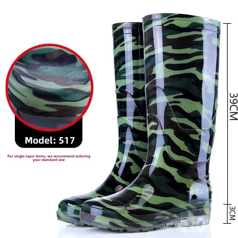 Tall Tube Camouflage Rain Boots Adult Waterproof and Non-slip Men's Camouflage Rain Shoes Water Shoes Botas Para Lluvia