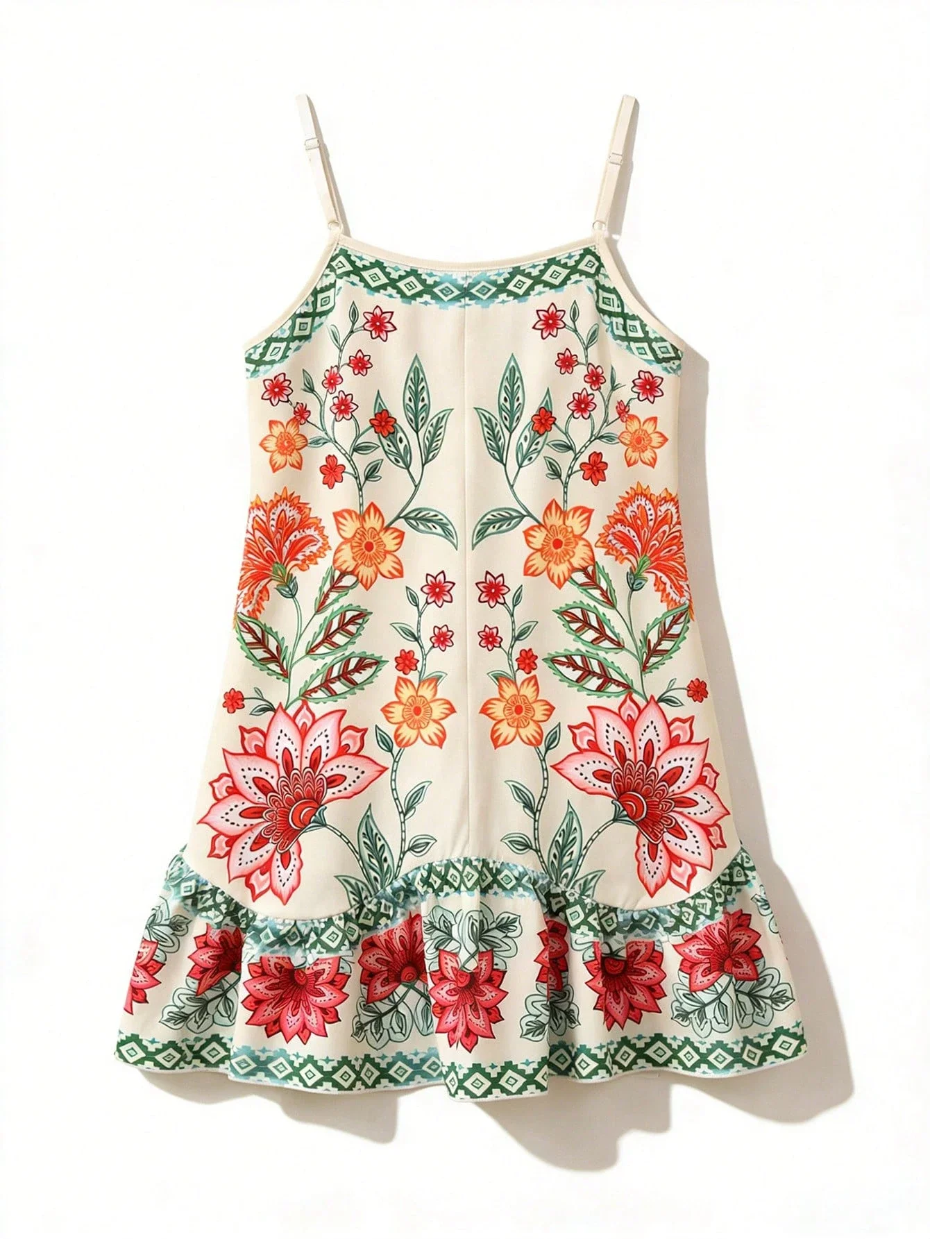 

Пляжное платье-накидка с цветочным принтом в богемном стиле и оборками по низу, летнее