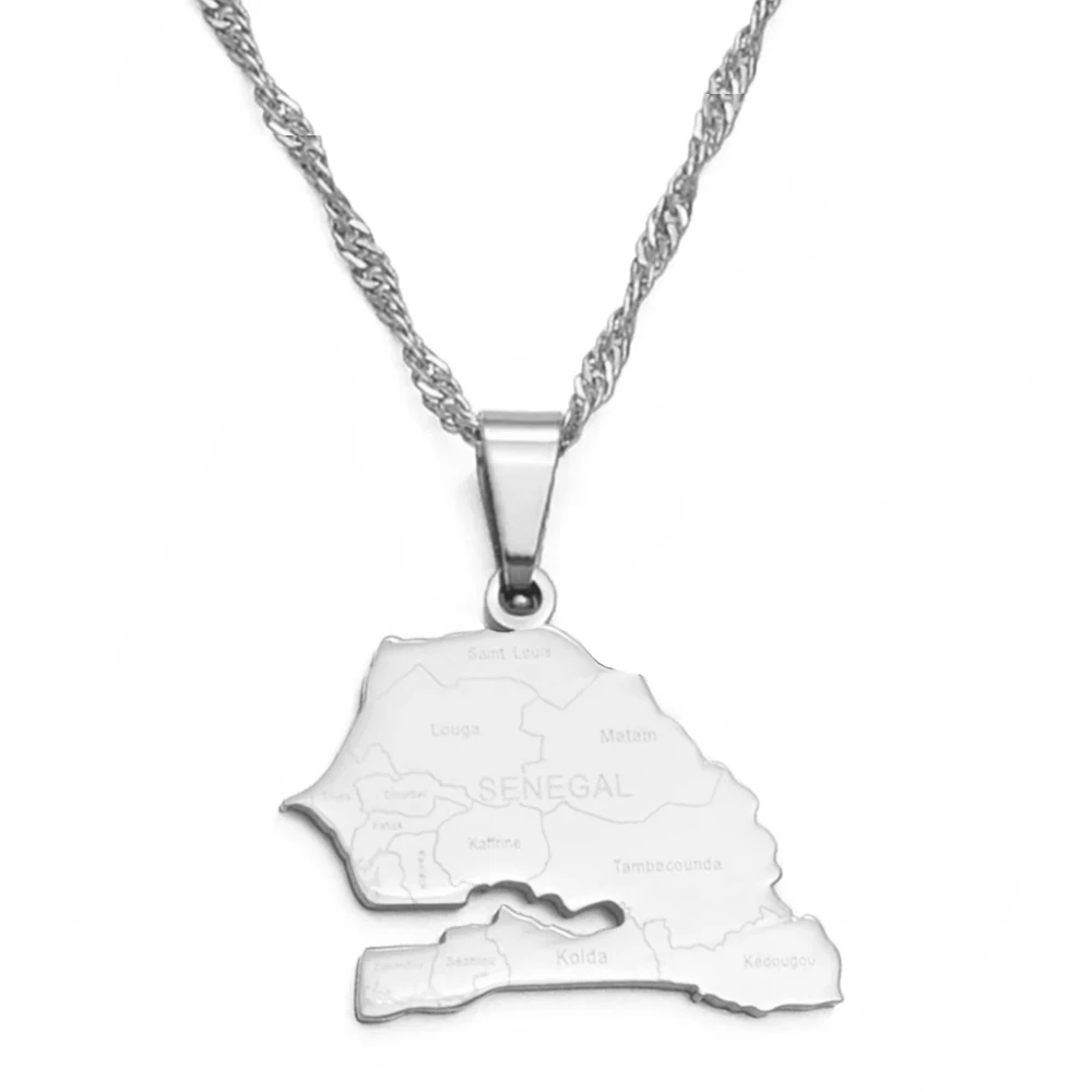 Anniyo Senegal Map With City Nam Charm Pendant Necklaces for Women Girl Gold Color Jewelry African Map of Senegalese #135821