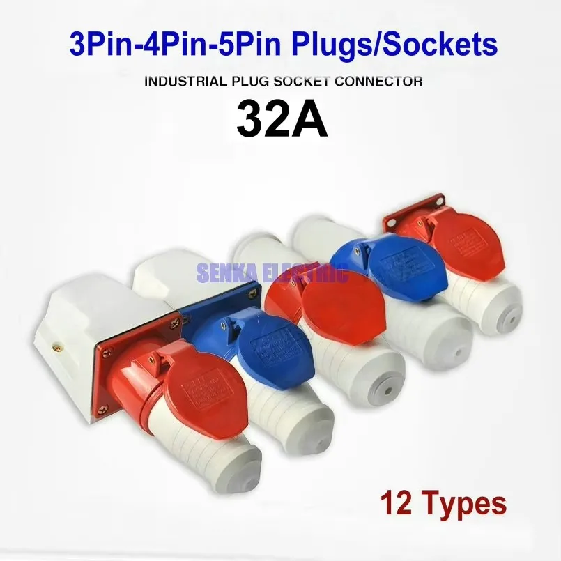 32A 3P/4P/5P IP44 Waterproof Male Female Electrical Connector Power Connecting Industrial Plug Socket