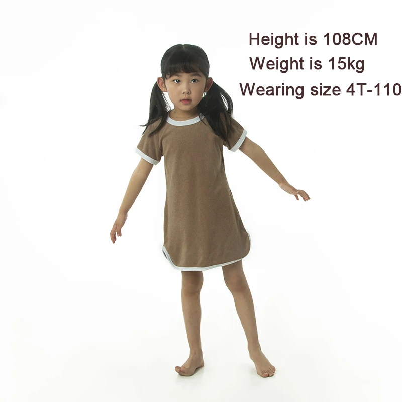 HITOMAGIC 2022 New Girls Terry Set Dress Clothes Boys Toddler Clothing Shorts For Summer Children Kids Dress Brown Hot Sale