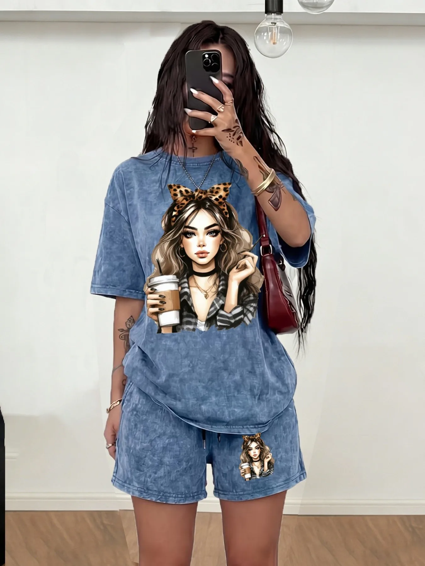 2026 Summer Best-selling Fashion Casual Comfort 3D Leopard Print Headwear Pattern Women's Short Sleeve Shorts Set