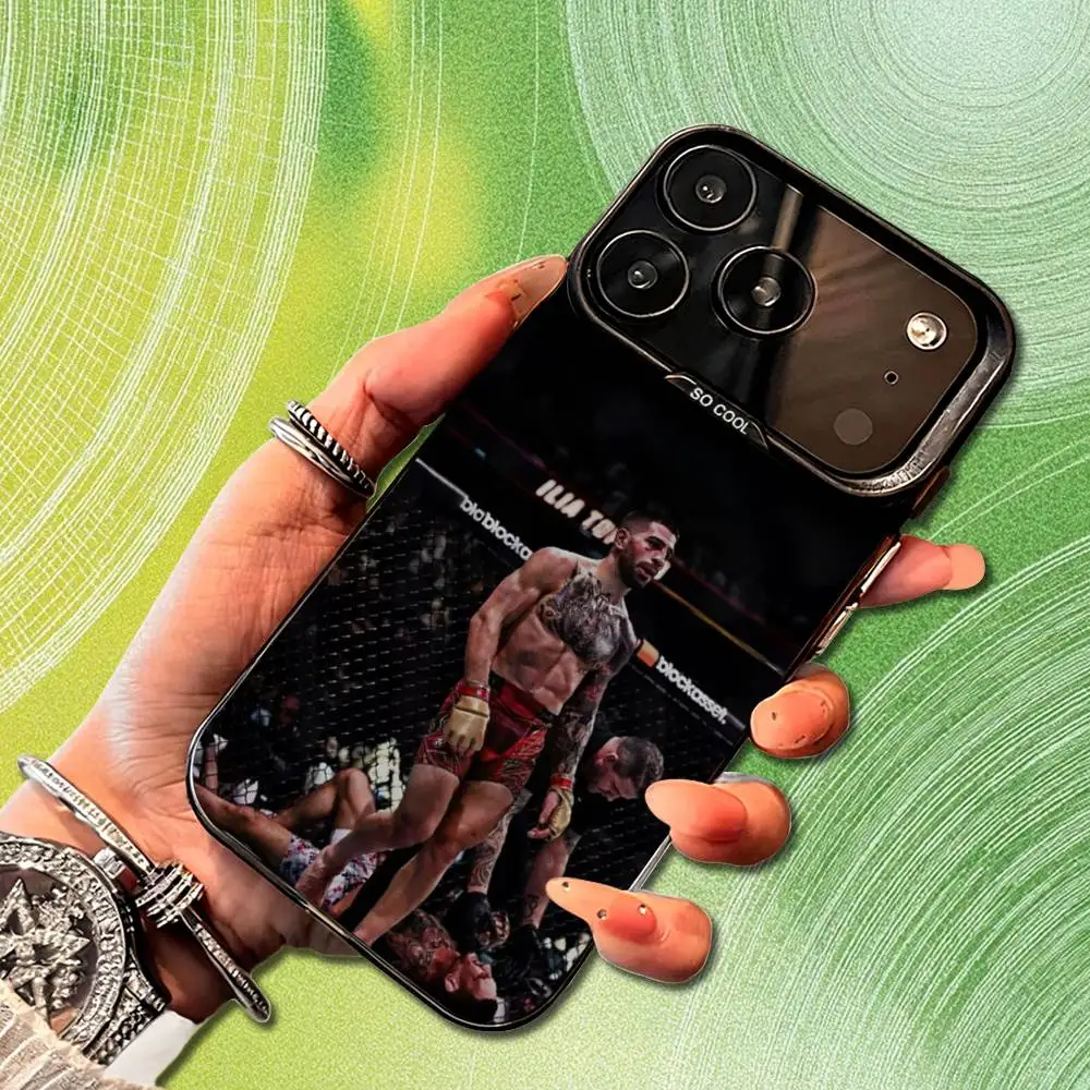 เคสโทรศัพท์ I-Ilia Powerful T-Topuria สำหรับ iPhone 14,17,13,12,11,16,15,Mini,Pro,SE,XS,MAX,สีดำด้าน ผลิตจากซิลิโคน