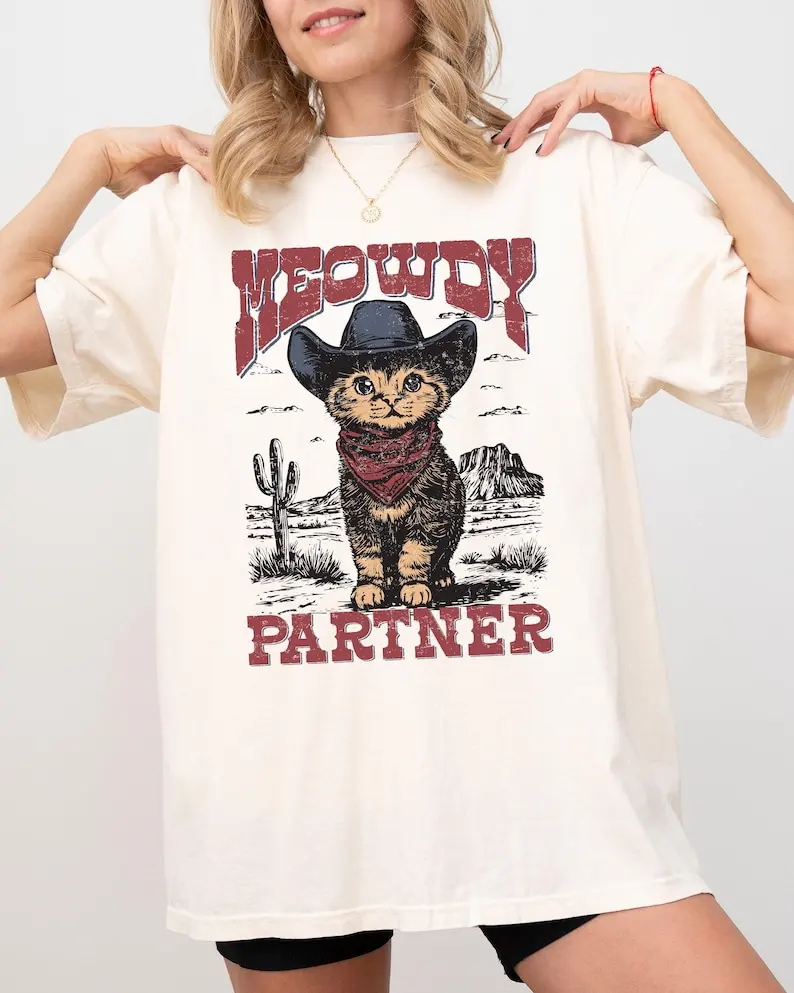 Meowdy Partner, Cowboy Cat, Cowgirl, Howdy, Yee Haw, Western, Country, Cute Shirt, Comfort Colors Tee