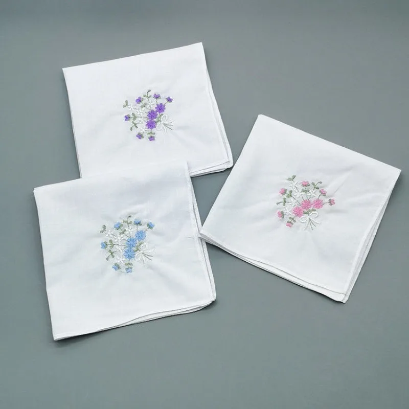 Floral Embroidery Handkerchief Towels Ladies Elegant Square Hand Towel Soft Skin-friendly Toallas De Pañuelo Breathable 핸드타올