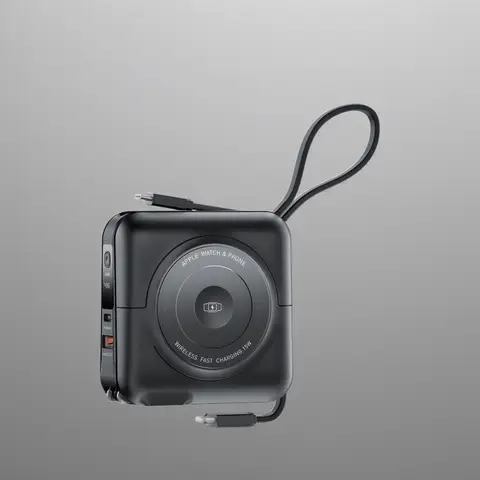 5 in 1 Magnetic Wireless PowerBank Type-C 45W Fast Charging With Dual Cables AC Plug for iPhone 12-17 Android Airpods 15000mAh