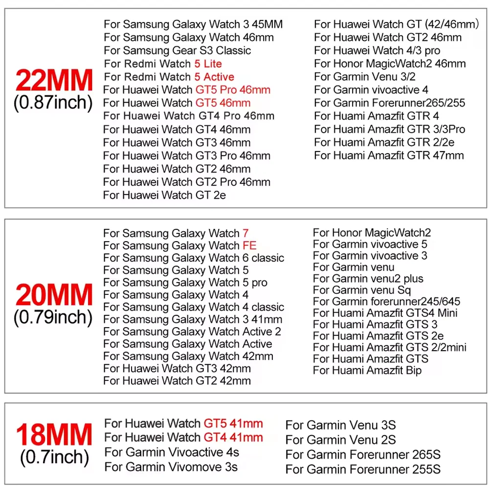 Ремешок 20 мм для Samsung Galaxy watch 7 FE 6 4 classic/5 Pro/Active 2/3/Gear S3/amazfit bip 6/5 22 мм Huawei watch GT 2/3 Pro Band