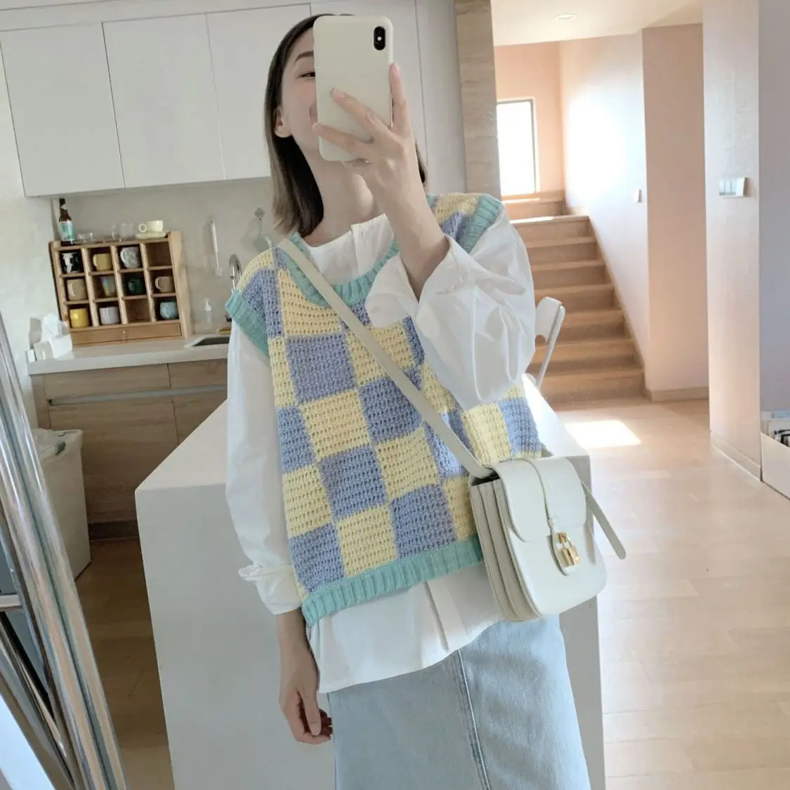 Lovely Sweater Vest Women Plaid Chic Autumn Sleeveless Knitwear Preppy Simple All-match Ins O-neck Stylish Teens Clothing Casual