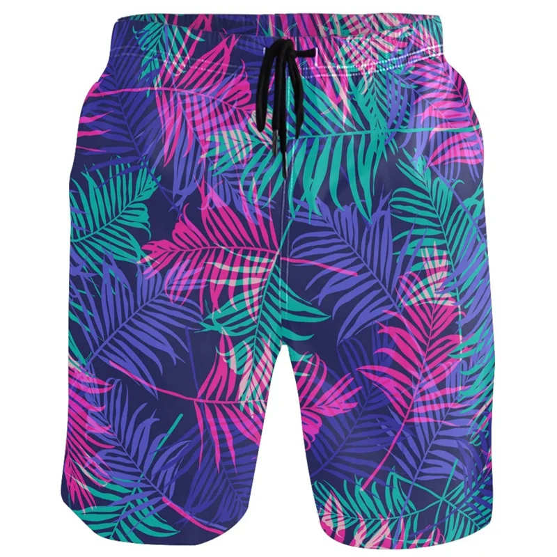 

2023 Summer Hawaii Beach Shorts For Men Casual Fashiong 3D Print Leaf Surfboard Short Pants Swimwear Loose Sport Quick-drying