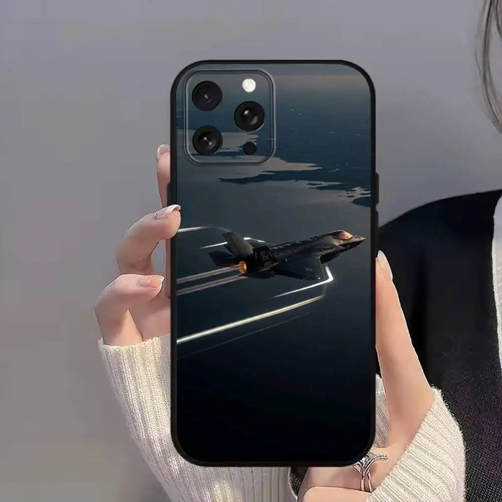 F-F35 F-Fighter jets F22 جراب هاتف آيفون 11,17,16,14,12,15,13,Max,SE4,Plus,E,Pro,Air,Mini Black soft Cover allover print
