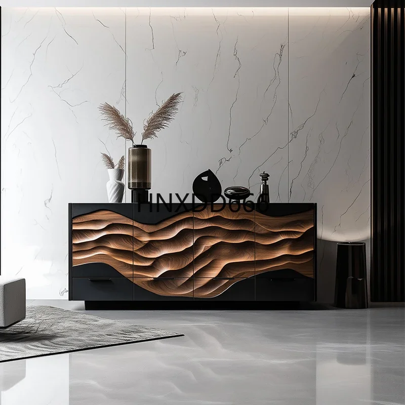 Embossed side cabinet High-grade solid wood storage cabinet