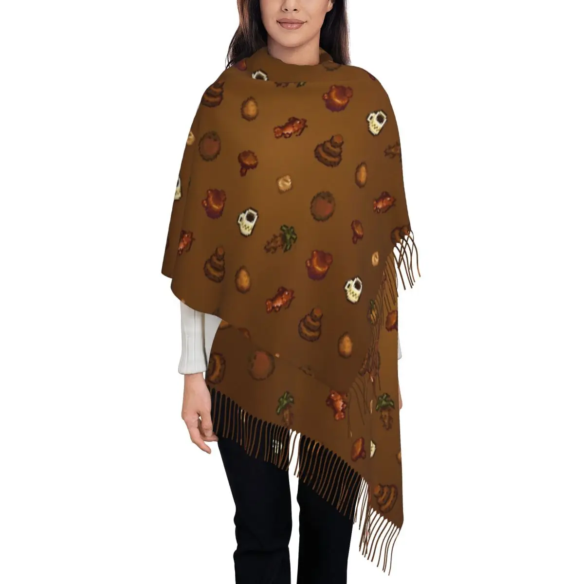 Womens Scarf with Tassel Stardew Valley Collage Large Winter Fall Shawl and Wrap Daily Wear Cashmere Scarf