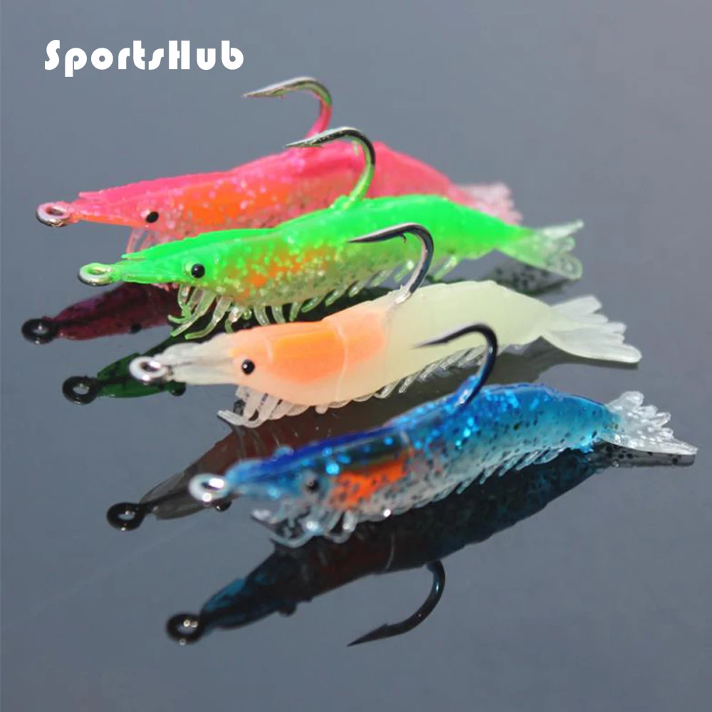 SPORTSHUB 4pcs/lot 9cm 10g luminous multicolor bonimic soft shrimp lure with hook fishing lure soft fishing bait NR0106