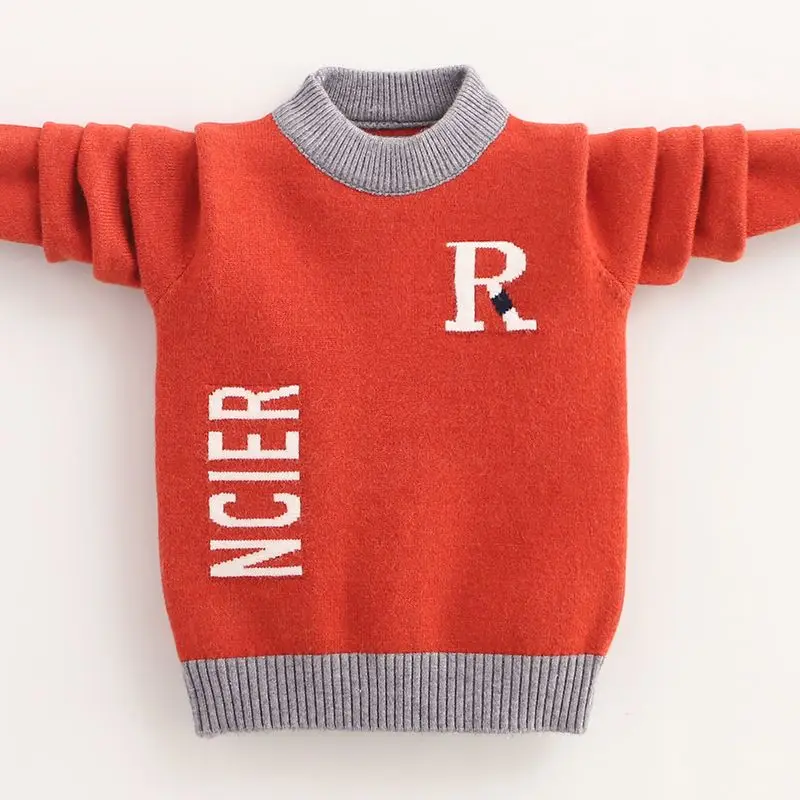 

2023 Autumn and Winter Children's Pullover Round Neck Patchwork Printing Letter Loose Fashion Casual Elegant Long Sleeve Sweater