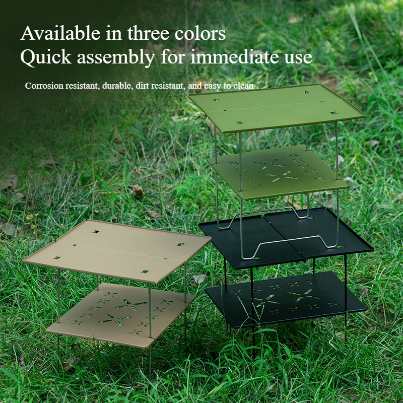 Camping Table Supplies Cookware Foldable  Portable iron Travel Adjustable outdoor fold Be stronger Multi -purpose Double -layer