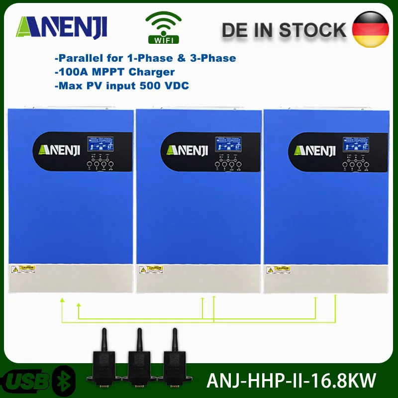 16.8KW 48V Solar Inverter 220VAC 3 Phase Pure Sine Wave Hybrid Inverter Off Grid Tie Built-in 100A MPPT Solar Charge Controller