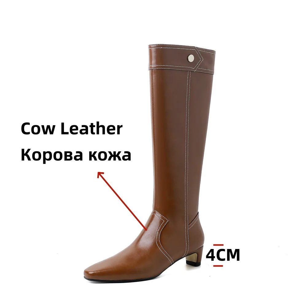 FEDONAS Elegant Women Knee High Boots Geuine Leather Kitten Heels Pointed Toe Party Dance Shoes Woman Long Warm High KnightBoots