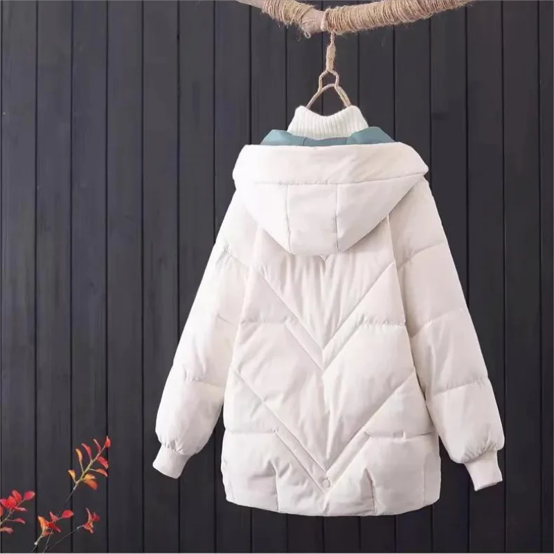 2024 Winter Women's Coat Short Pure Color Cotton Jacket Female Pocket Hooded Parkas Coats Women's Thicken Warm Padded Jacket