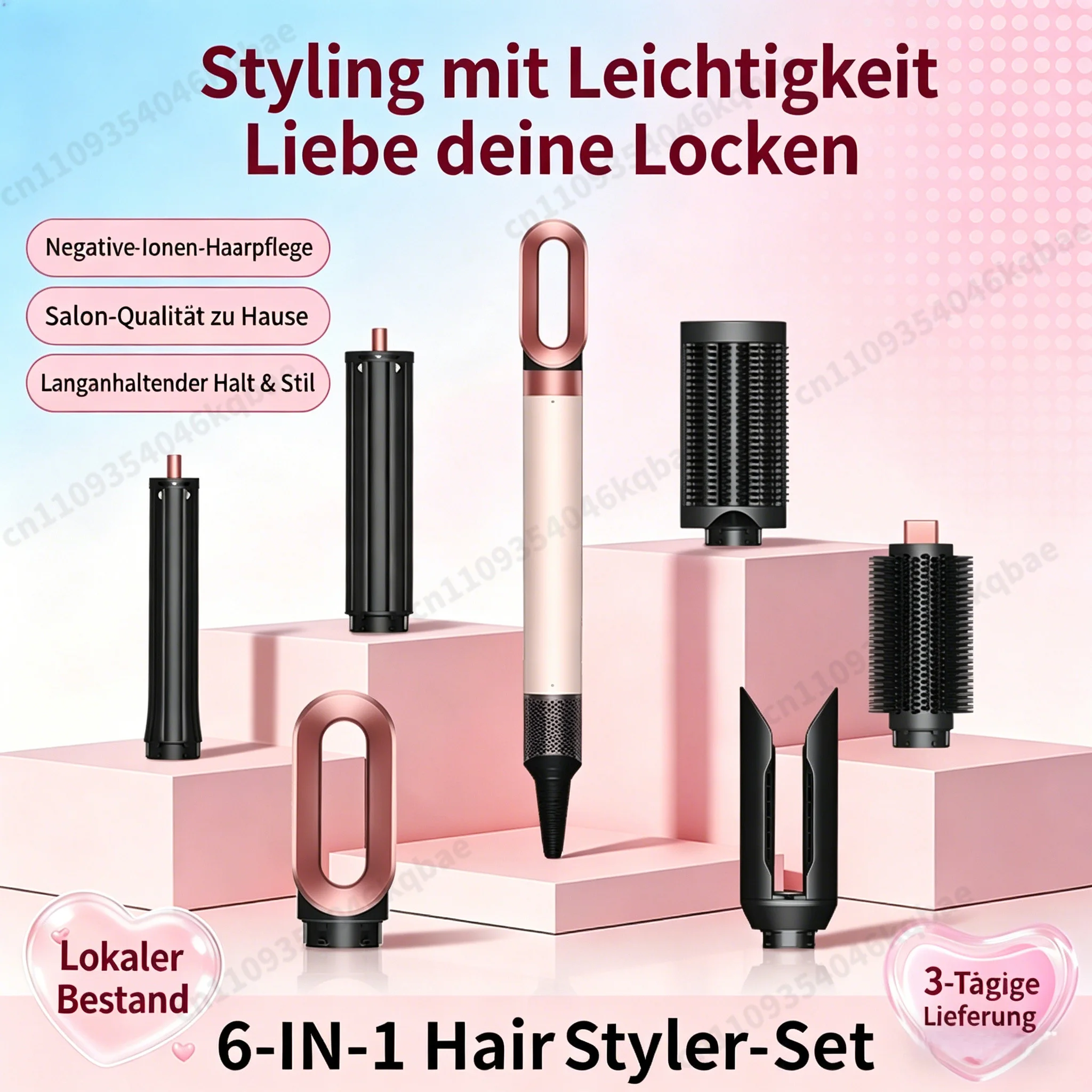 6-in-1-Haarstyler, Negativ-Ionen-Luftstyler-Bürste für automatisches Locken, Haartrockner-Set im Salon-Stil, weniger Frizz, weniger Hitzeschäden