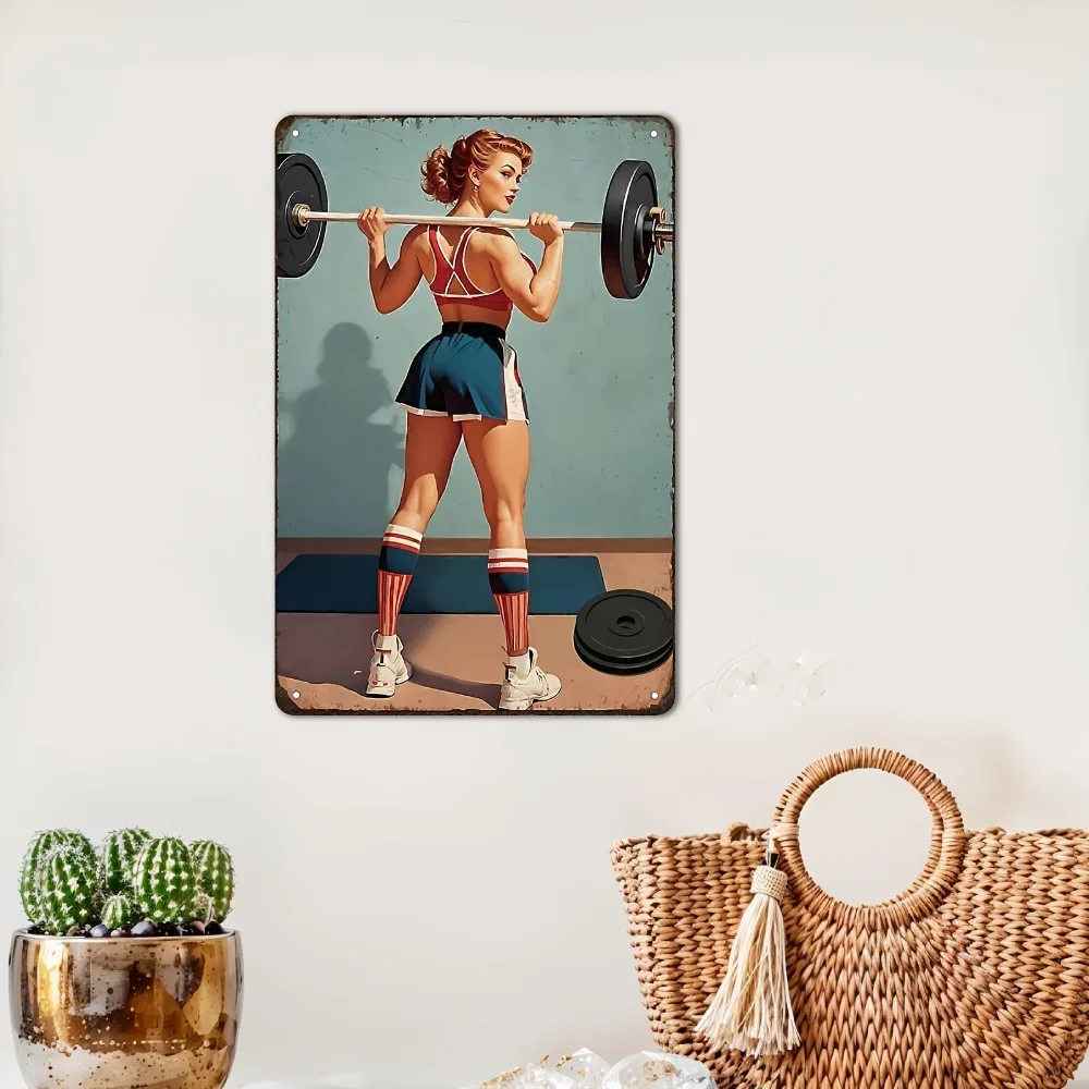 Metallschild „Vintage Fitness Woman“ aus Eisen, 20,3 x 30,5 cm, Retro-Wanddekoration, Blechschild für Fitnessstudio, Garage, Männerhöhle