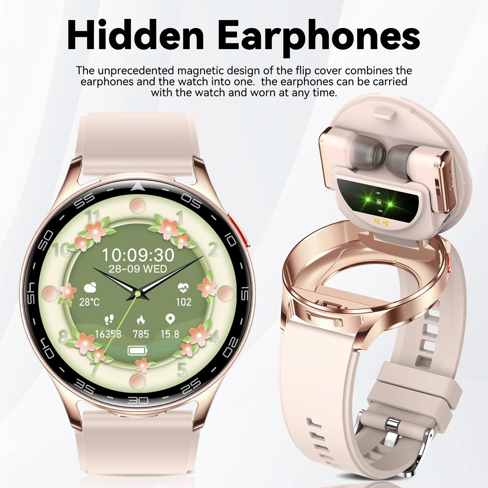 EIGIIS 2026 2-in-1 Smart Watch with Hidden Earbuds 1.39