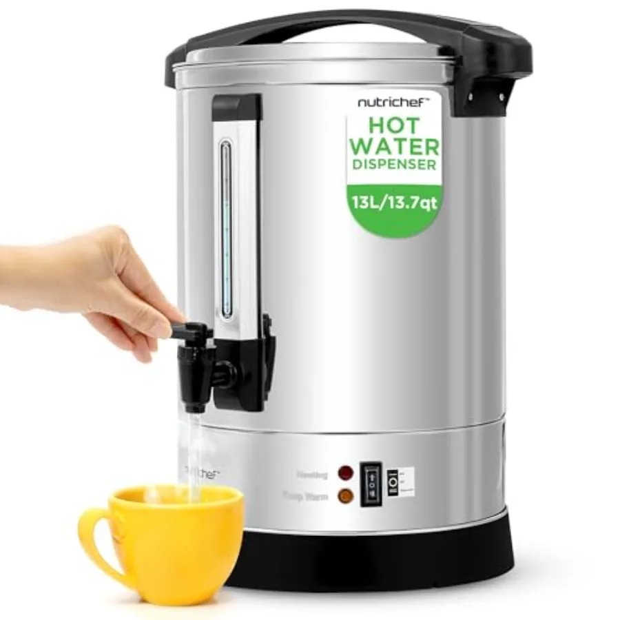 

Электрический водонагреватель и диспенсер для горячей воды 13 л с защитной крышкой, функцией подогрева, непроливающимся краном, из пищевой нержавеющей стали