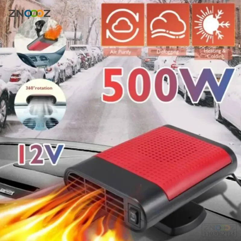 12V 24V 500W Car Heater Portable Electric Heating Fan Defogger Quick Demister Heat Defroster