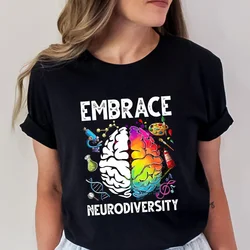 Embrace Neurodiversity Shirt for Women Autism Awareness Mom Graphic T-shirts Short Sleeve Plus Size T Shirt Women Tee Clothes